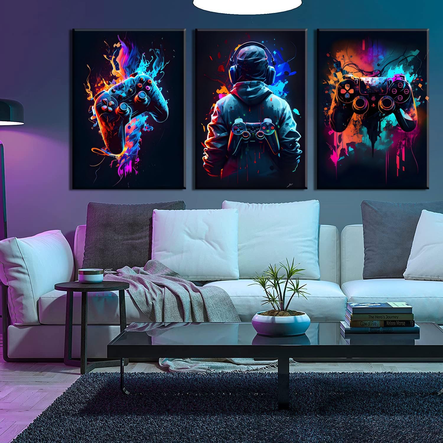 Skiennix Cool Gaming Wall Art - Retro Video Game Watercolor Posters | Colorful Neon Gamepad Canvas Prints for Kids' Rooms