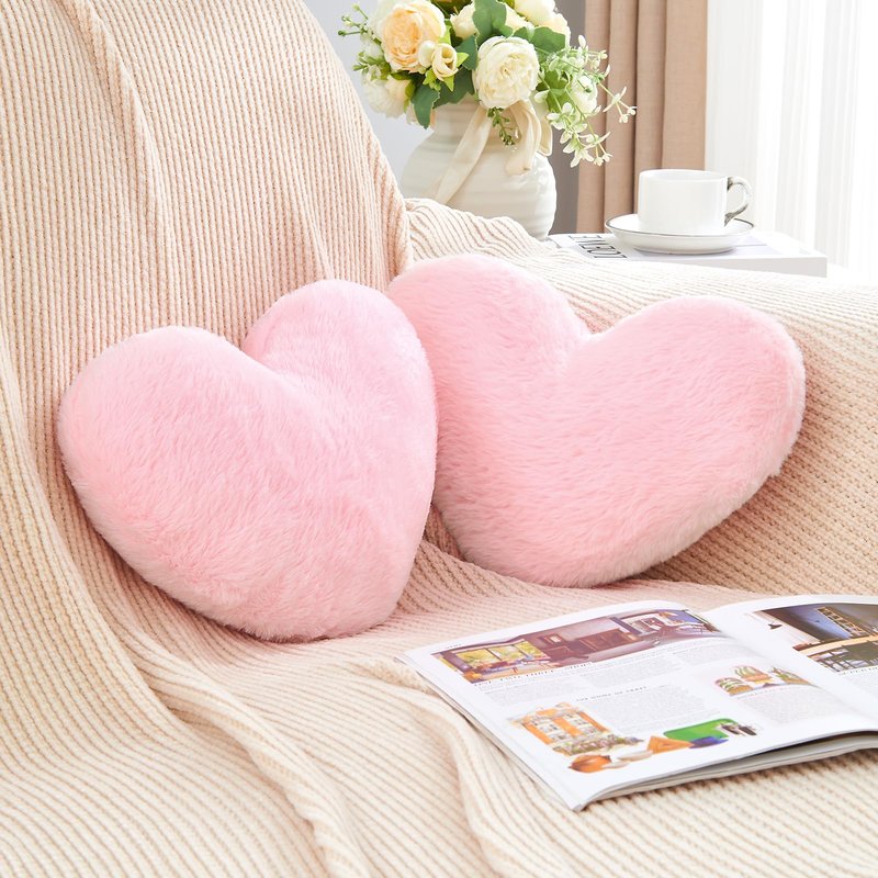 Gowwye 2 Pcs Pink Heart Pillow,Cute Heart Shaped Pillow Plush Heart Throw Pillow Set for Bed Livingroom Sofa Home Decor Girls Women Valentine (mini-12.9"x9.8")