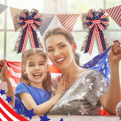 Jutom Patriotic Bow Wreath - Red, White & Blue Star Burlap Design for 4th of July & Veterans Day Decor