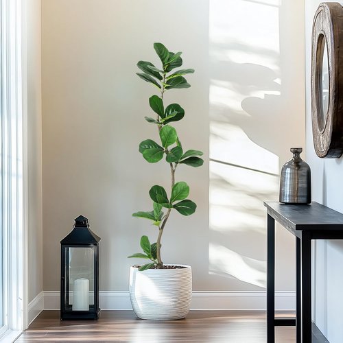GarveeHome Artificial Fiddle Leaf Fig Tree - 5 Ft Realistic Fake Plant with Black Planter | Perfect Home or Office Decor