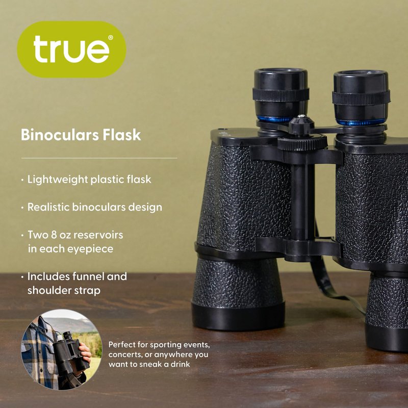 True Binocular Flask, Sneaky Flask, Hidden Alcohol Barware Accessory, Anything but a Cup, 16 oz capacity, Black