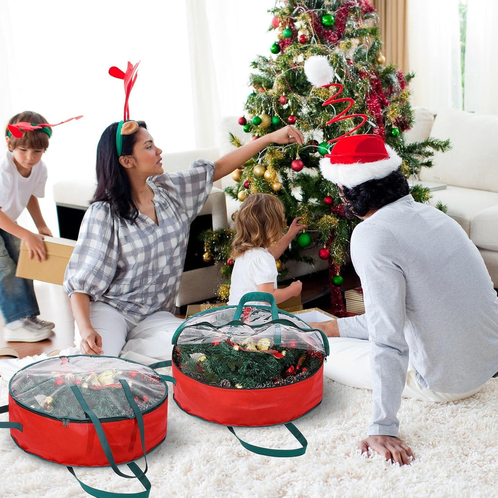 Shappy Wreath Storage Bag - 4 Pcs Red Clear Window Containers with Handles | 36 Inch Holiday Garland