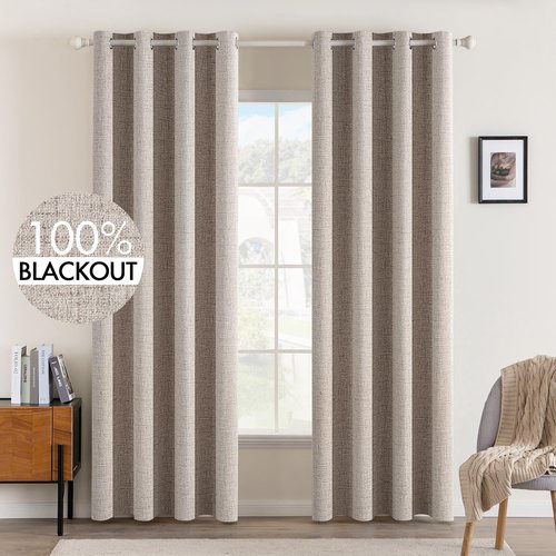 MIULEE Blackout Curtains - Thermal Insulated Natural Khaki Grommet Drapes | Luxury Room Darkening 52 x 90 Inch (2 Panels)