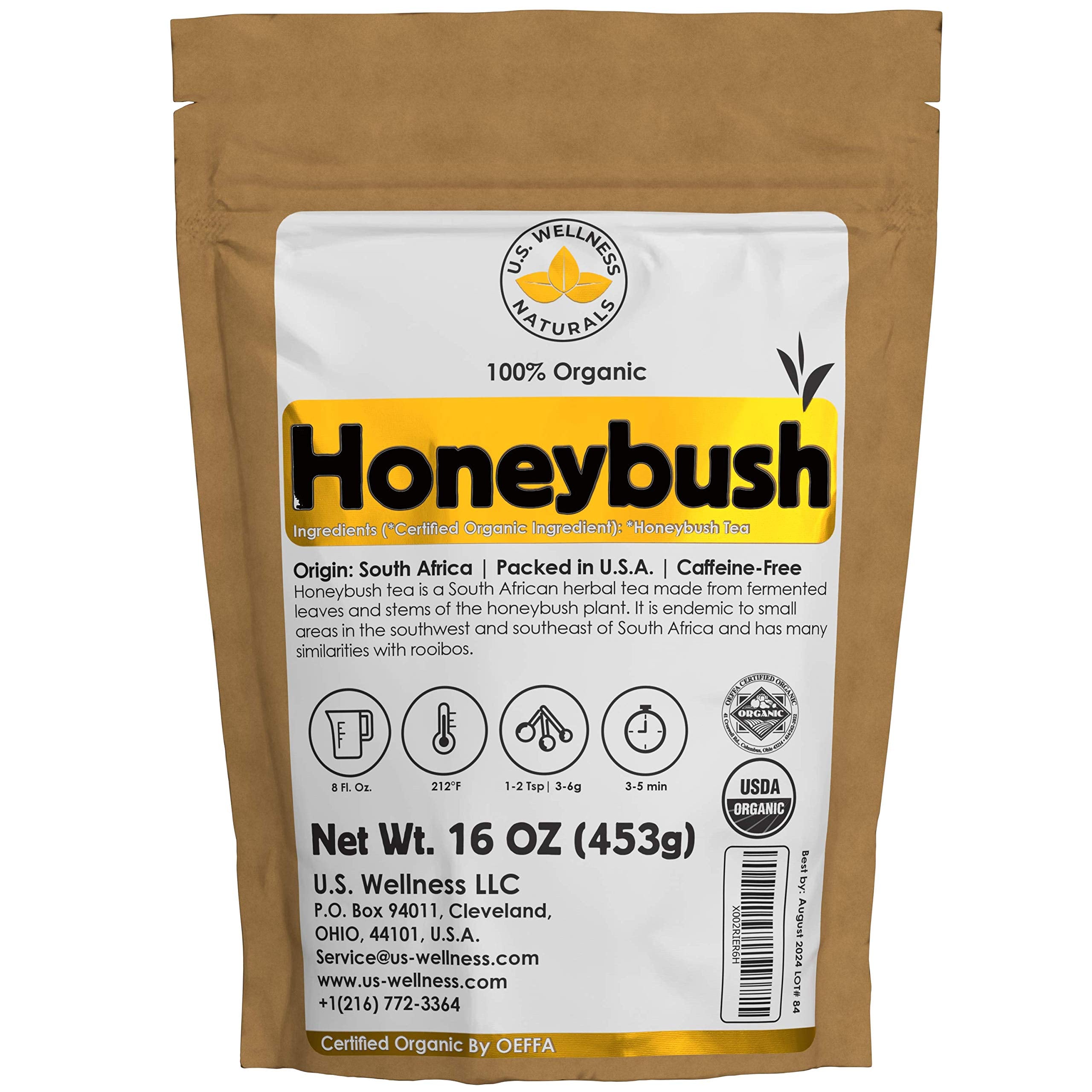 Honeybush Tea 1LB (16Oz) 100% CERTIFIED Organic (USDA seal) | Honeybush Loose Leaf Tea | South African | (200+ CUPS) | Non-GMO | Keto Friendly