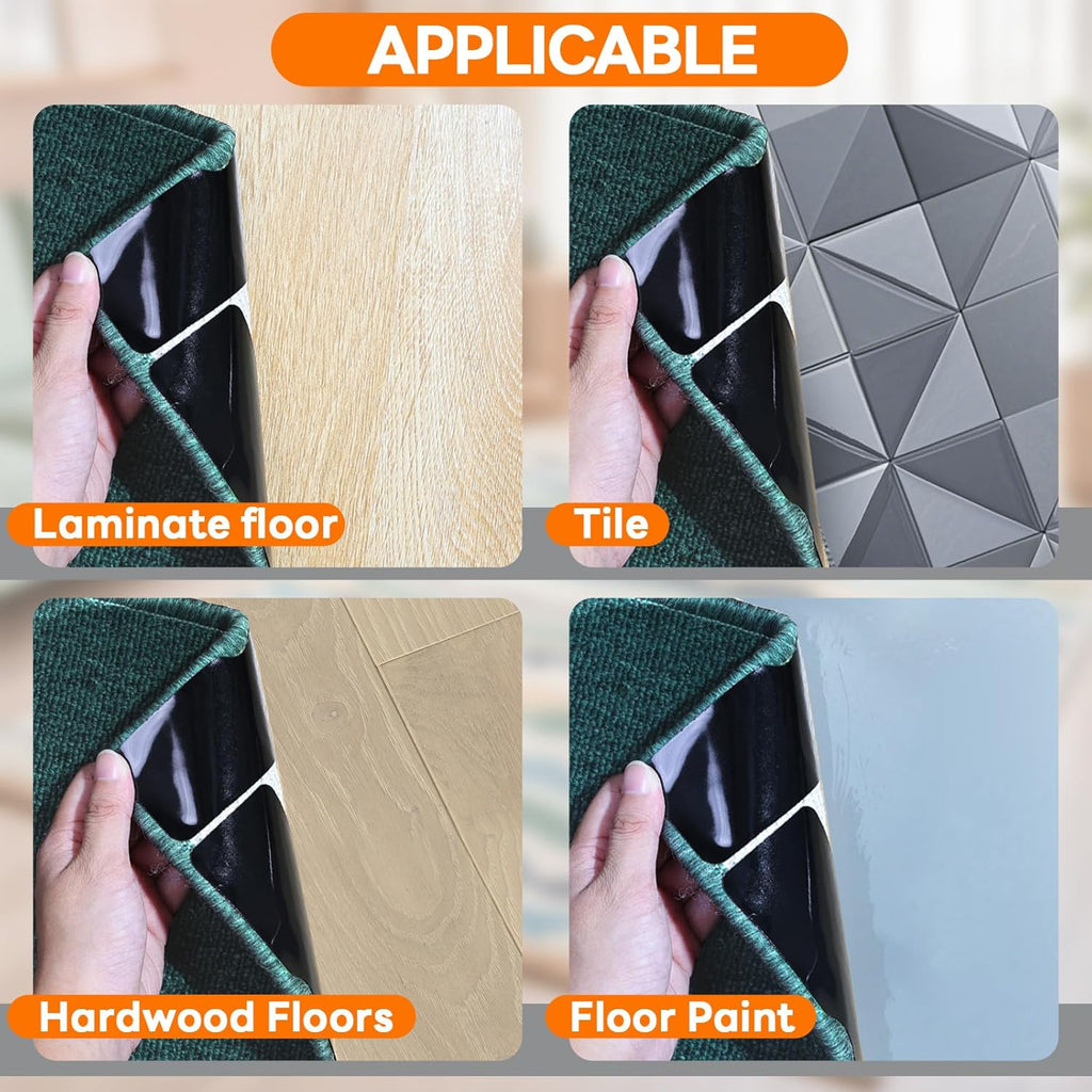 Skiennix Non-Slip Rug Grippers - Reusable Carpet Tape Pads for Hardwood & Tile Floors | 12 Pack