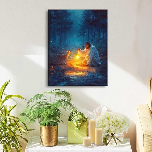 Christian Wall Art Decor - Serenity Prayer & Jesus with Lost Lamb Picture | Inspirational Baptism Gifts for All