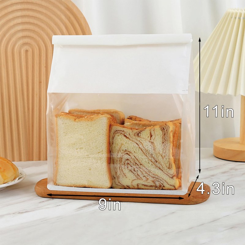 COMIKO 100 Pack Paper Bread Bags for Homemade Bread Sourdough Bread Bags Large Paper Bakery Bag with Window for Baked Food Packaging Storage, White(11x9x4.3 Inches)