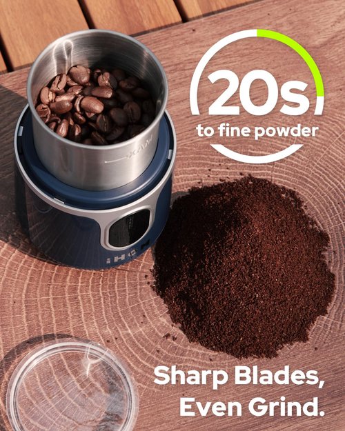 IHOM Cordless Coffee Grinder Electric - USB Rechargeable, 304 Stainless Steel Blade, 85 Grinds Per Charge, for Espresso, Spices, Home, Travel, Camping - Blue
