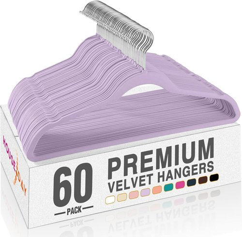 HOUSE DAY Velvet Hangers - 60 Pack Non-Slip Heavy Duty Coat & Suit Hangers | Lt-Purple with 360° Rotating Hook