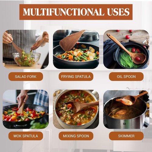 KitchenClick 9-Piece Wooden Spoons for Cooking – Teak Wooden Utensil Set with Hooks, Spoon Rest, Holder & Gloves, Nonstick & Heat-Resistant Wooden Cooking Utensils, Durable Spoon Set for Kitchen