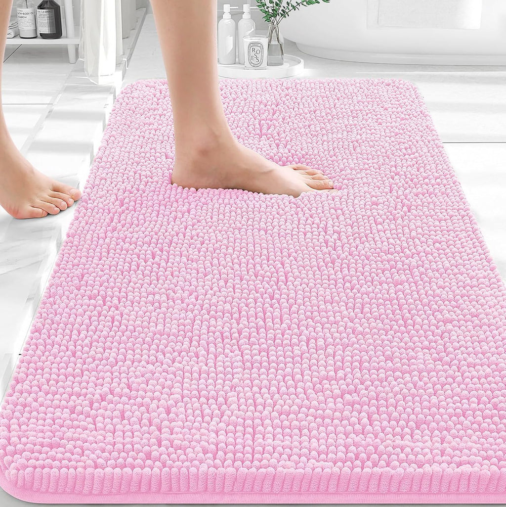 OLANLY Bath Rugs - Extra Soft Chenille, Quick-Dry & Absorbent | 36x24 Pink Machine Washable Mats