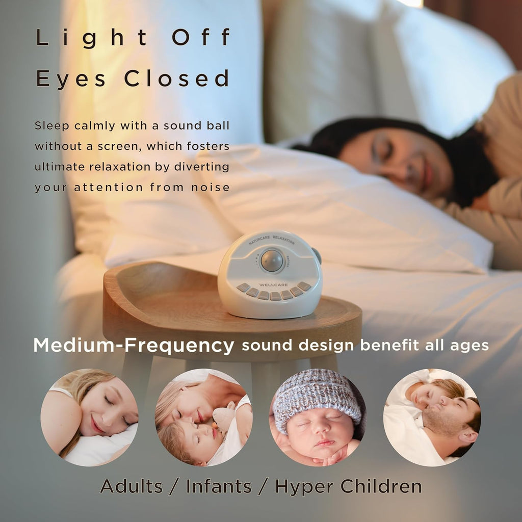 WELLCARE Sound Machine - White Noise & 7 Nature Sounds for Relaxation | Adjustable Volume & Timer