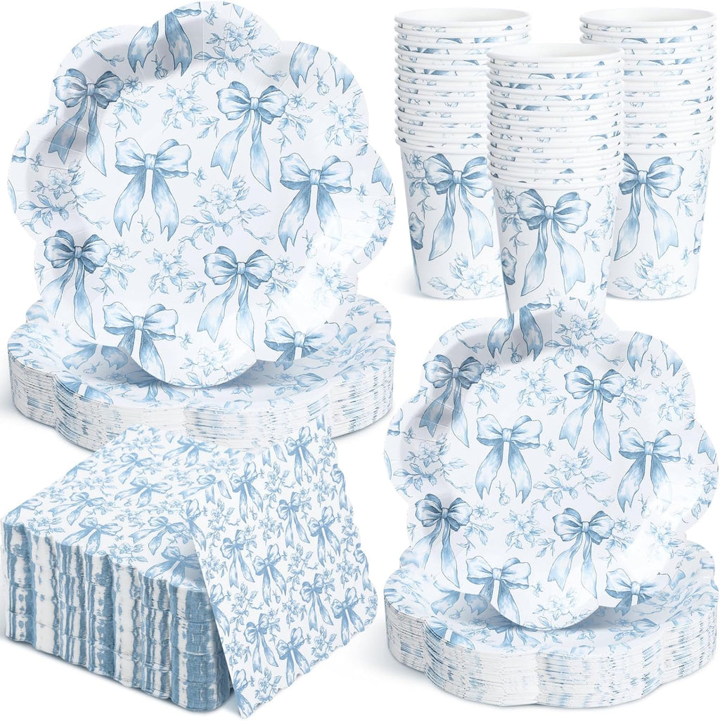Newtay Disposable Tableware Set - 250 Pcs Blue Floral Plates & Napkins for 50 Guests | Perfect for Weddings & Showers