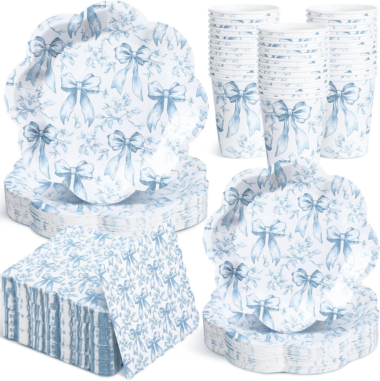 Newtay Disposable Tableware Set - 250 Pcs Blue Floral Plates & Napkins for 50 Guests | Perfect for Weddings & Showers