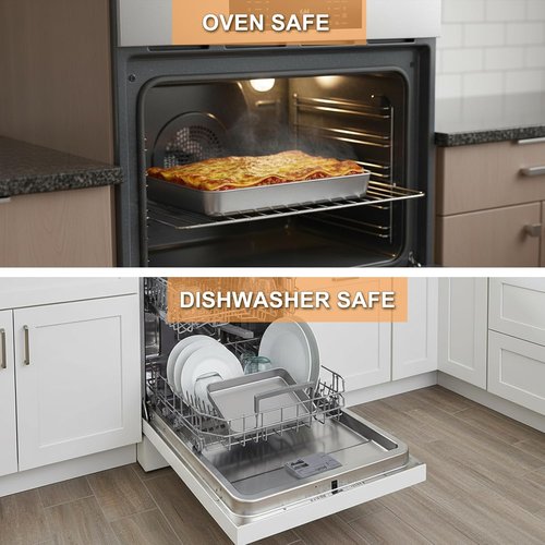 E-far Toaster Oven Baking Pan Set - 10.4”x 8”x 2” Stainless Steel Cake Pans with Lids | Non-Toxic & Dishwasher Safe