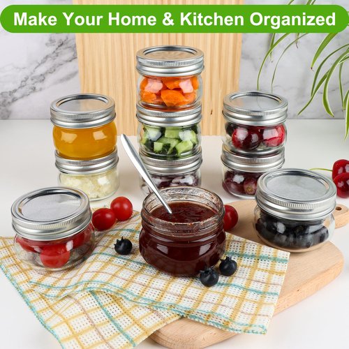 UrSpeedtekLive 24 Pack 4 oz Mason Jars with Regular Lids and Bands, Small Canning Jars, Mini Glass Jars for Honey Jelly Jam Crafts