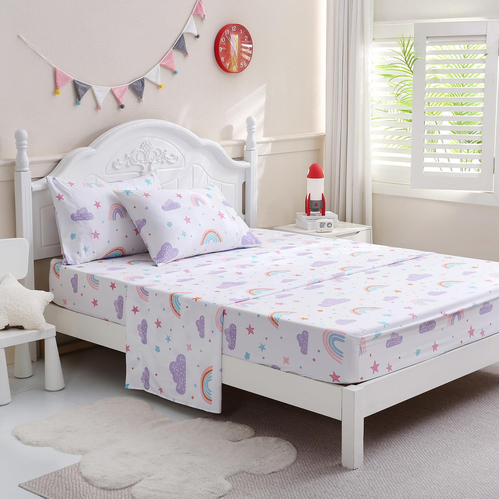 Ocharo Kids Twin Size Sheets Set - Soft Microfiber Bed Sheets 3 Pieces - Deep Pocket Wrinkle Free, Rainbow Printed Bedding Sets Breathable for Girls Teens Toddlers