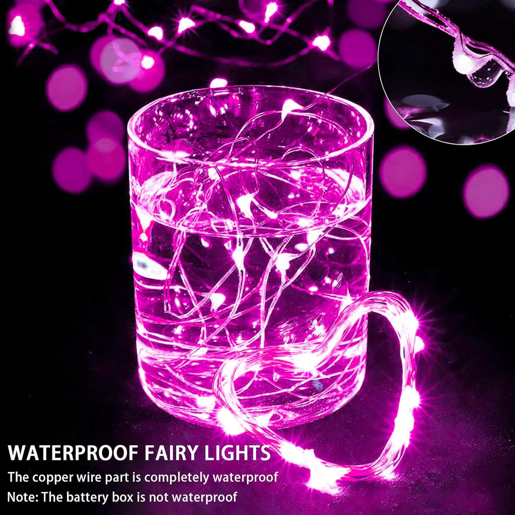 Skiennix 50 Pack Pink Fairy Lights - 7Ft 20 LED Twinkle String Lights | Battery Operated & Waterproof for Parties, Weddings, & Holidays
