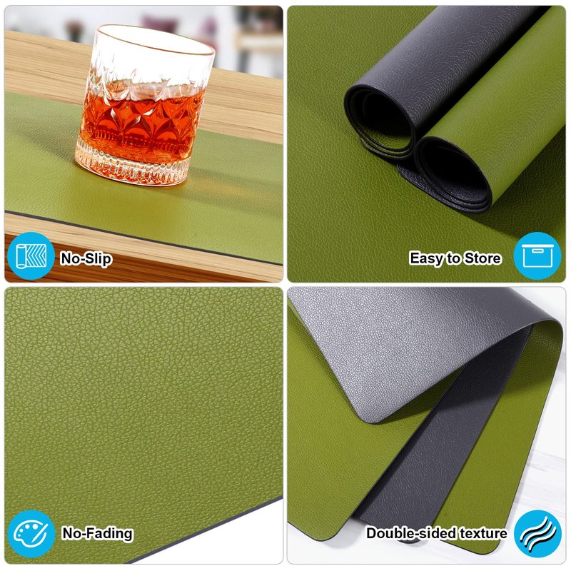 Placemats Set of 6, Two Sided placemat with Coaster -Waterproof - Heat Resistant - Wipe Clean - Anti Slip Dining Table Place Mats, Suitable for Indoor & Outdoor Use(Green & Gray)