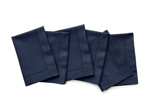 Solino Home Navy Blue Napkins Set of 6 - Cotton Linen Hemstitch Dinner Napkins Cloth 20 x 20 Inch for Winter, Spring, Easter - Handcrafted and Machine Washable