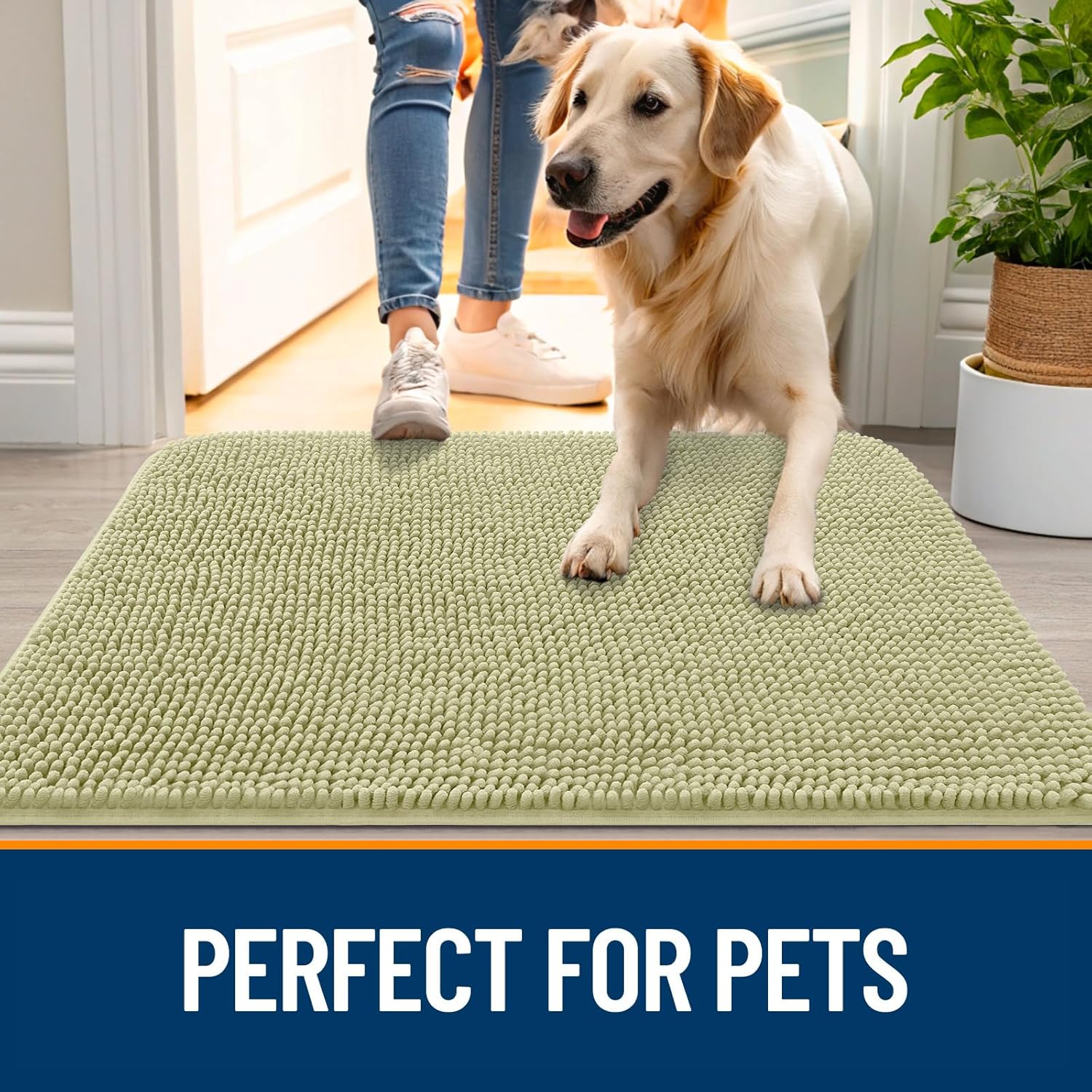 OLANLY Dog Door Mat - Absorbent Non-Slip Washable Doormat for Muddy Paws | 40x32, Quick Dry Chenille in Vanilla
