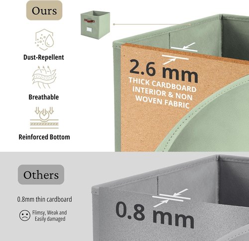 DECOMOMO Storage Bins - Fabric Cube Storage Bins with Labels | 10.5" x 11" | 2-Pack in Sage Green
