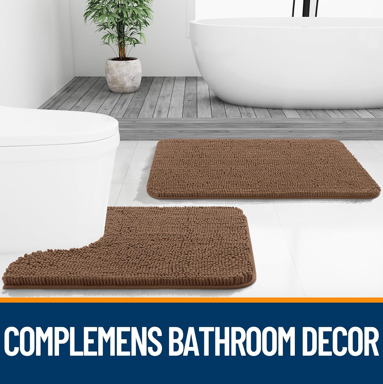 OLANLY Bathroom Rugs - Extra Soft Chenille Bath Mats | Quick Dry, Machine Washable, 24x16 Mocha