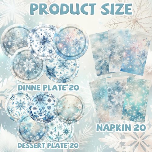 OGMOGKW Winter Wonderland Decorations Tableware,60pcs Blue Snowflake Paper Plates and Napkins Disposable Snowflake Party Decorations for Winter Holiday Party