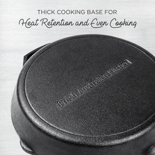 Fresh Australian Kitchen 12" Cast Iron Skillet - Nonstick Pre-Seasoned Frying Pan for Cooking