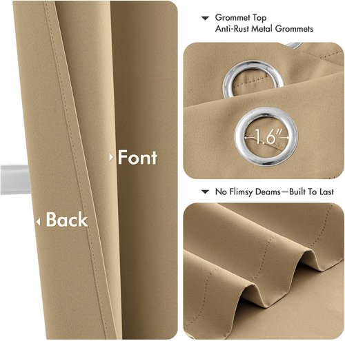 MIULEE Blackout Curtains - Taupe Brown Thermal Insulated Drapes | 45-Inch Grommet Panels for Noise Reduction