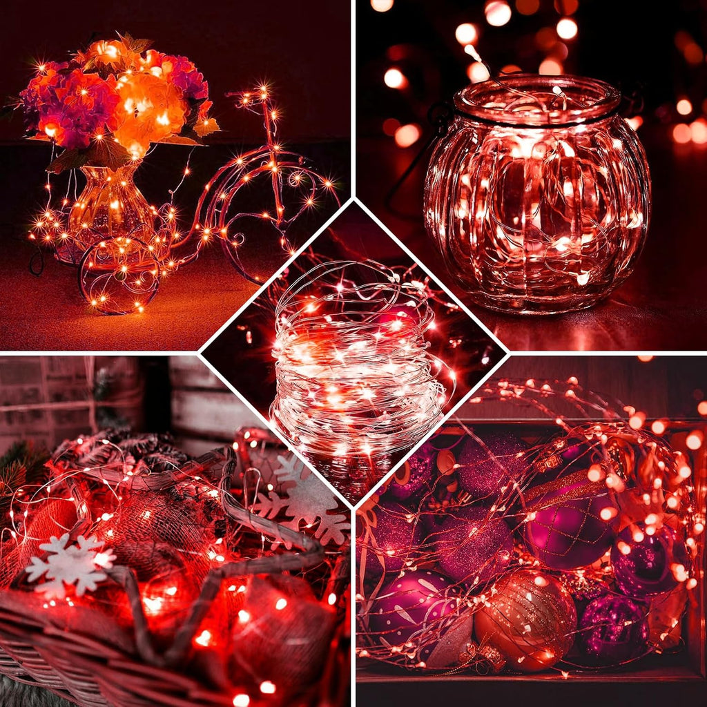 Regine Switzerland 8-Pack Red Fairy Lights - 7Ft 20 LED Twinkle String Lights | Waterproof & Battery Operated for Parties & Holidays