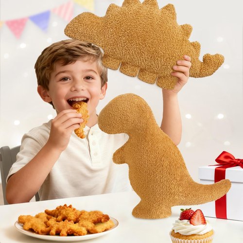 Dino Nugget Pillow Plush Funny Birthday Gifts for Boys Girls, Chicken Dino Nuggets Plush Pillow Funny Gifts, Dinosaur Stuffed Animals Dinosaur Gifts Birthday Present for Kids Teens(Small, Tyran Rex)