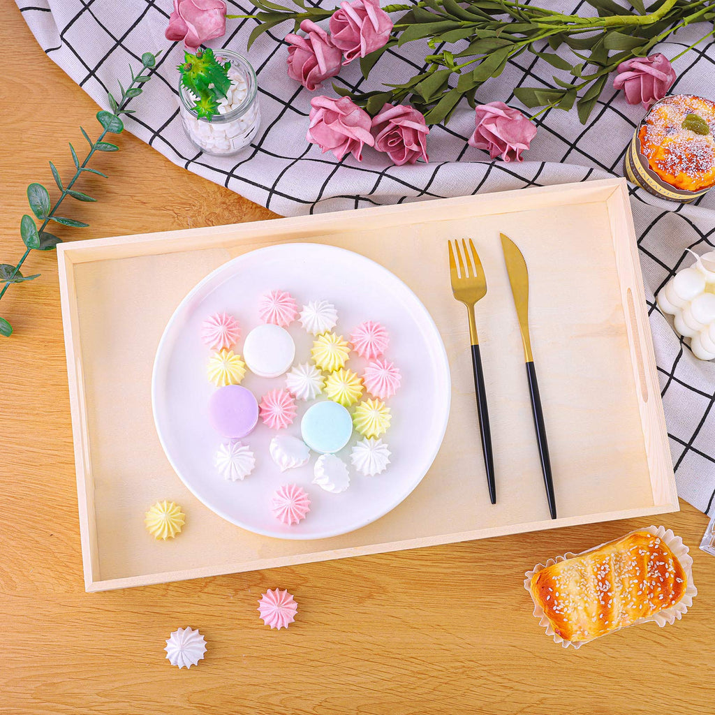 Aodaer 7 Pieces Wooden Trays, Wooden Nested Serving Trays, Rectangular Shape Serving Tray with Handles for Kitchen Party Dinner Snacks