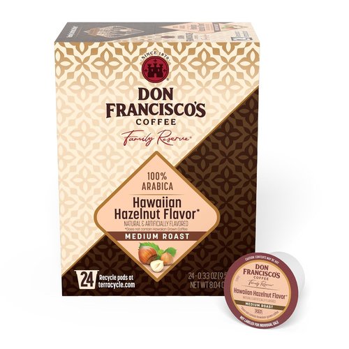 Don Francisco's Hawaiian Hazelnut Coffee Pods - Medium Roast, 24 Count, Compatible with Keurig