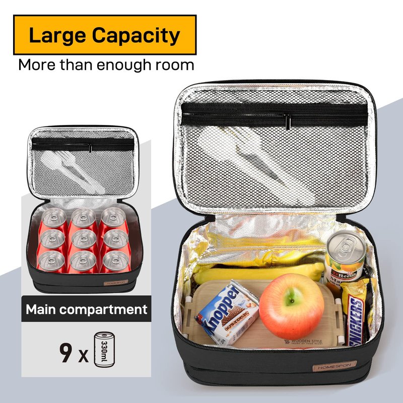 Buringer HOMESPON Expandable Lunch Bag for Men Women Insulated Lunch Box Holder with Handle for Picnics Work Travel(Black)
