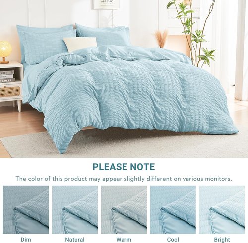 HYMOKEGE Twin XL Comforter Set - Luxury 5-Piece Seersucker Bedding in Lake Blue for All Seasons
