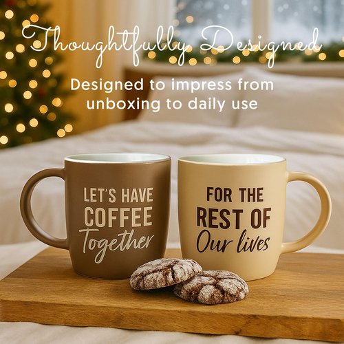 Triple Gifffted Let's Have Coffee Together Coffee Mug Set, Engagement Wedding Gifts for Couple, Bride and Groom Newlywed Bridal Shower, His and Hers, Mr and Mrs, Christmas, Valentine’s, Ceramic 13Oz