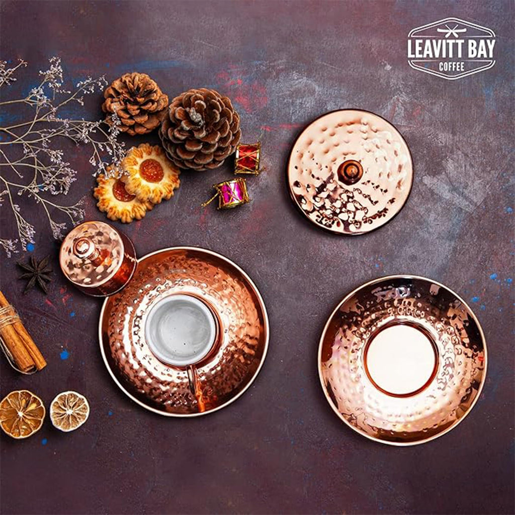 Turkish Coffee Set – Turkish Coffee Maker Set w/ 2 Cups, Sugar Dish, & Copper Pot (Cezve) – Traditional Gifts for Latte Lovers - 7oz