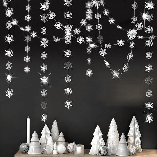 Cheerland Silver Snowflakes Garland - Winter Wonderland Decorations for Holiday Events & Parties