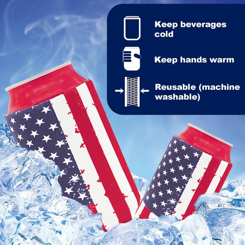 Cooler Sleeve for Cans 48pcs USA Flag Can Coolers Bulk Neoprene Can Cooler 12 Oz