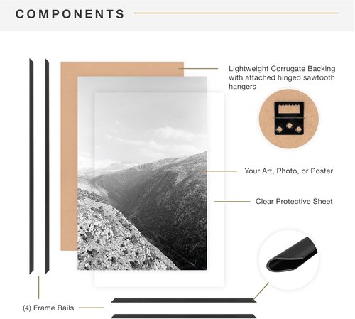 MCS Original Poster Frame - 24x36 Black Lightweight Vertical & Horizontal Picture Frame | 6-Pack for Art Prints