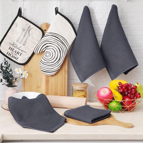 Homaxy Kitchen Dish Cloths - Ultra Soft 100% Cotton Waffle Weave, Quick Drying, 12x12 Inches, 8-Pack, Dark Grey