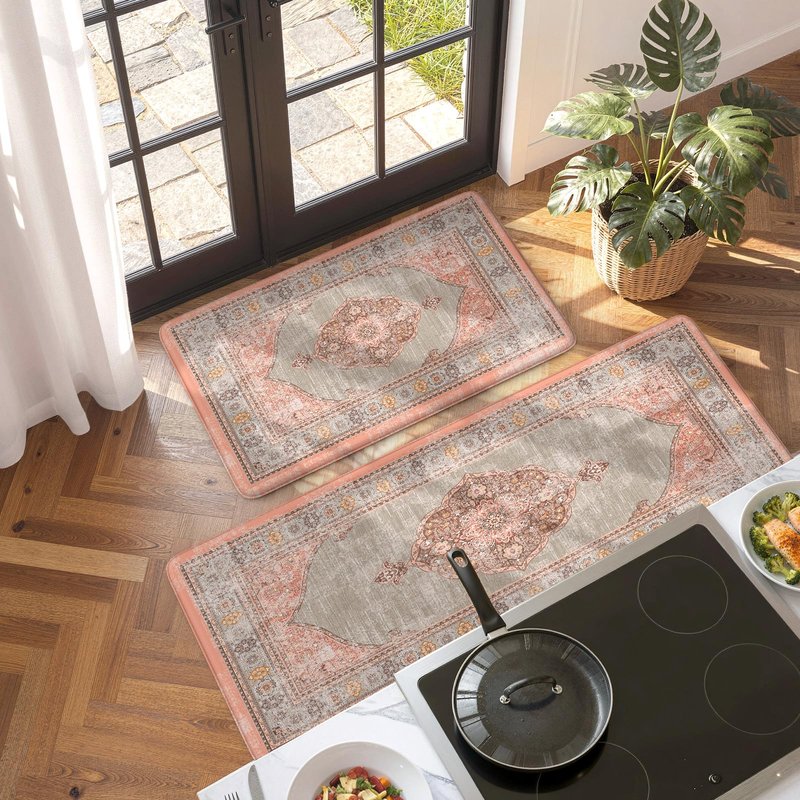 Collive Anti Fatigue Kitchen Mats, Boho Cushioned Kitchen Floor Mat Waterproof Kitchen Rugs Set of 2, Non Skid Comfort Standing Mat for Office, Sink, Laundry, 20"x32"+20"x48"