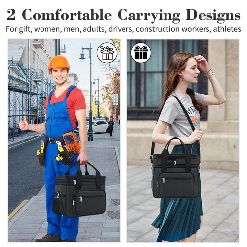 Coobiiya 23L Large Expandable Insulated Lunch Bag Cooler Bag，Lunch Box for Men Double Deck Leakproof，Heavy Duty LunchBag with 4 Ice Packs&10 Snack Cooler Bags for Camping, Travel, Kayaking & Beach