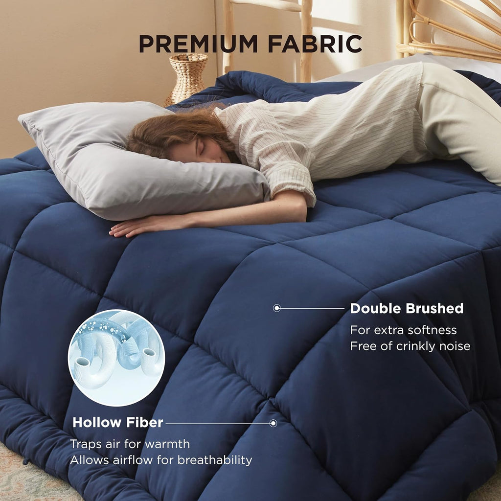 Bedsure Comforter Duvet Insert - Quilted All-Season Down Alternative Bedding, Navy Blue, Queen 88 x 88 Inches
