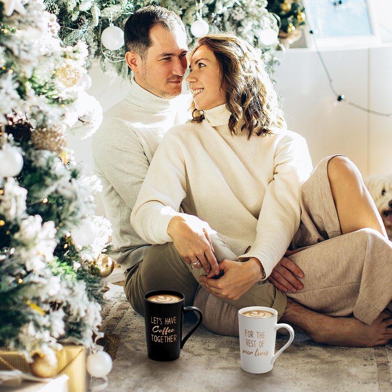 YHRJWN - Engagement Gift, Anniversary Wedding Gifts for Couples, Let's Have Coffee Together Mug Set, Couples Gifts for Birthday Christmas, Mr Mrs Him Her Gifts, 14 Oz with Gift Box