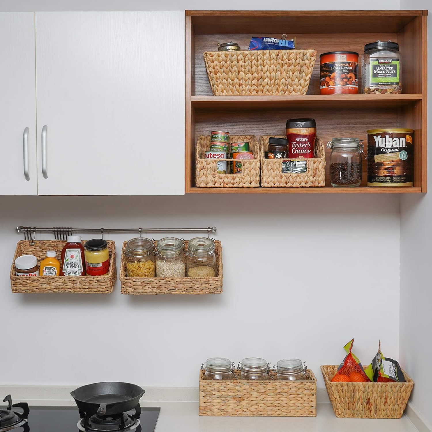 StorageWorks Woven Wall Baskets - Stylish Water Hyacinth Organizers for Kitchen & Bathroom | 2 Pack
