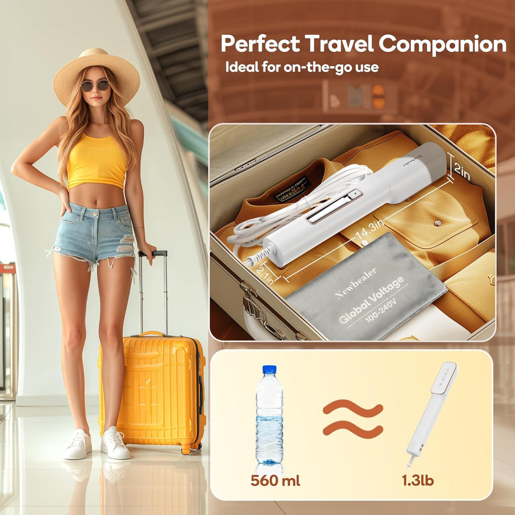 Newbealer Travel Iron - 2-in-1 Clothes Steamer & Dry Iron with Non-Stick Ceramic Soleplate | Gold, Global Voltage 100-240V