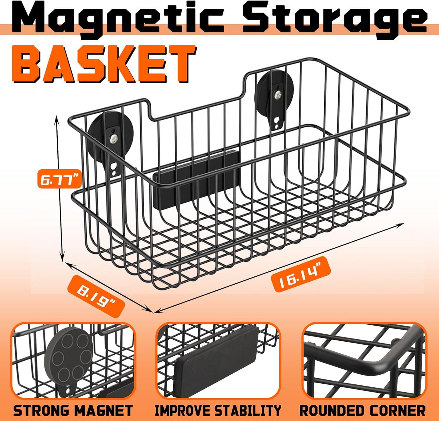 ULIBERMAGNET Magnetic Baskets - Large Capacity Metal Wire Mesh Organizers for Garage, Kitchen & Workshop (2 Pack)