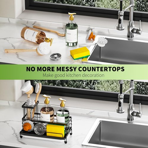 Cisily Kitchen Sink Caddy Organizer - Rustproof Non-Slip Sponge & Dish Brush Holder | Large Capacity Essentials